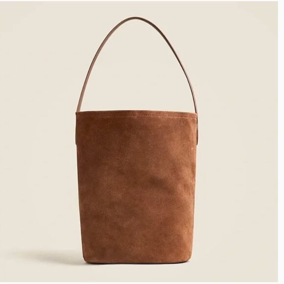 👜 J.CREW Berkeley Bucket Bag Carryall Shoulder in Leather Suede Walnut Brown